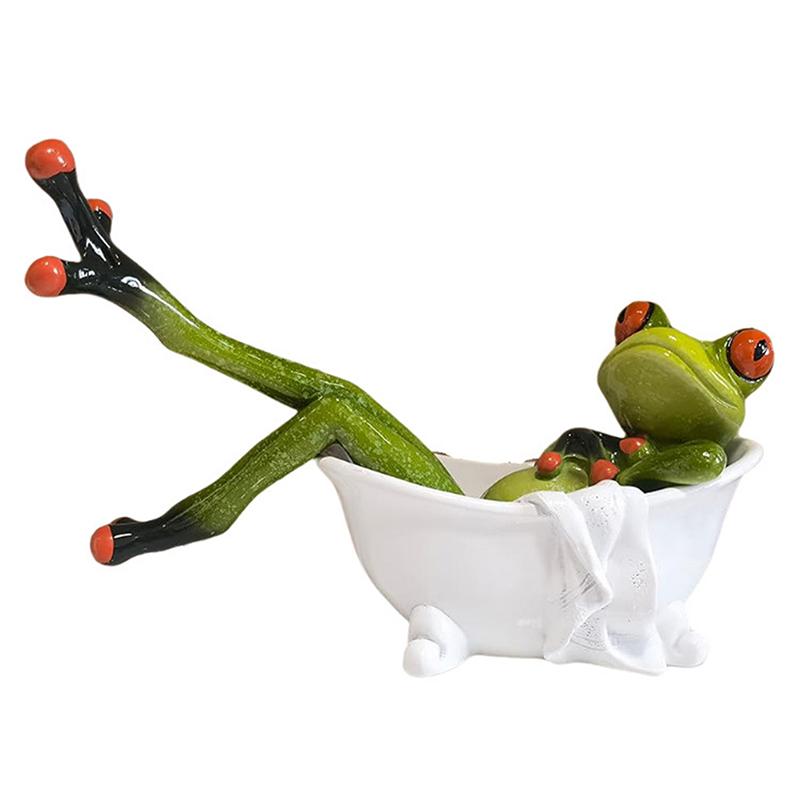 Creative Frog Sculpture 3D Statue Bathe Pose Ornament Gift For Garden Patio Indoor Bedroom Bathroom Decoration