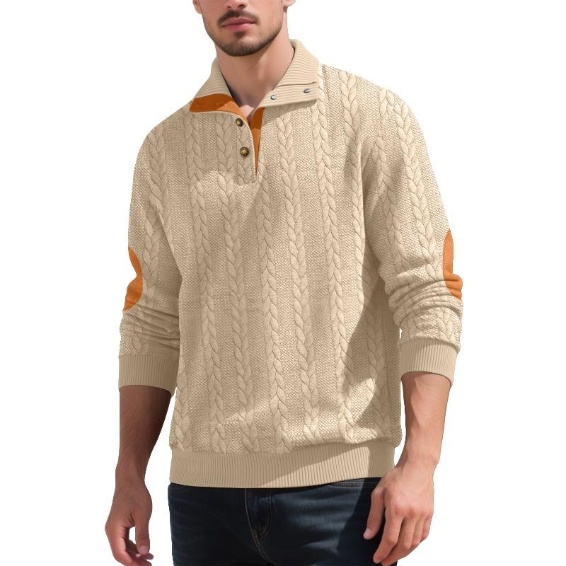 Men's jacquard embroidery Henry autumn and winter loose casual sports stand-up collar buckle trendy sweater