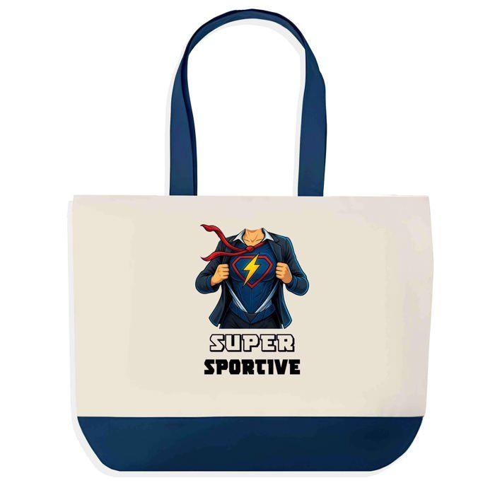 Sac cabas - PLANETEE - Super Sportive - fond bleu - coton - 40 x 45 cm