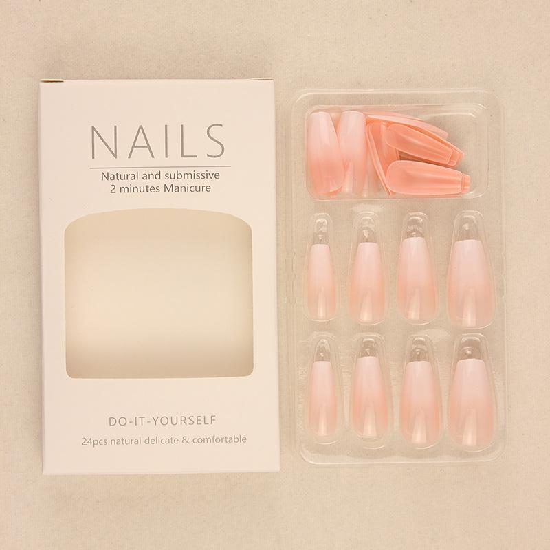 European & American Style Milky White Gradient Press-On Nails - Long False Nail Tips for Manicures