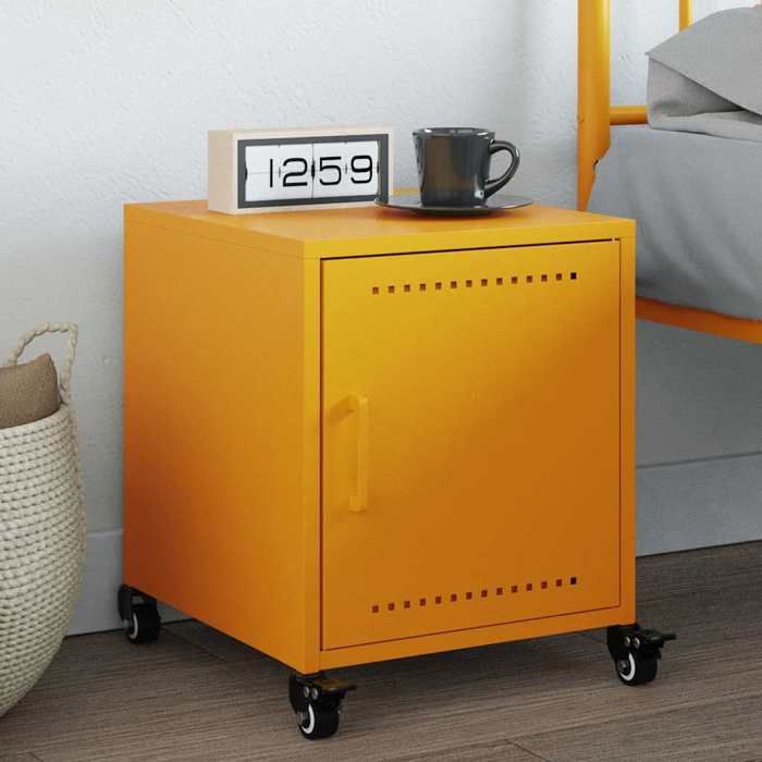VidaXL Table de chevet jaune moutarde 36x39x43,5 cm acier, armoire, armoire latérale, support de téléphone, table de chevet 846620