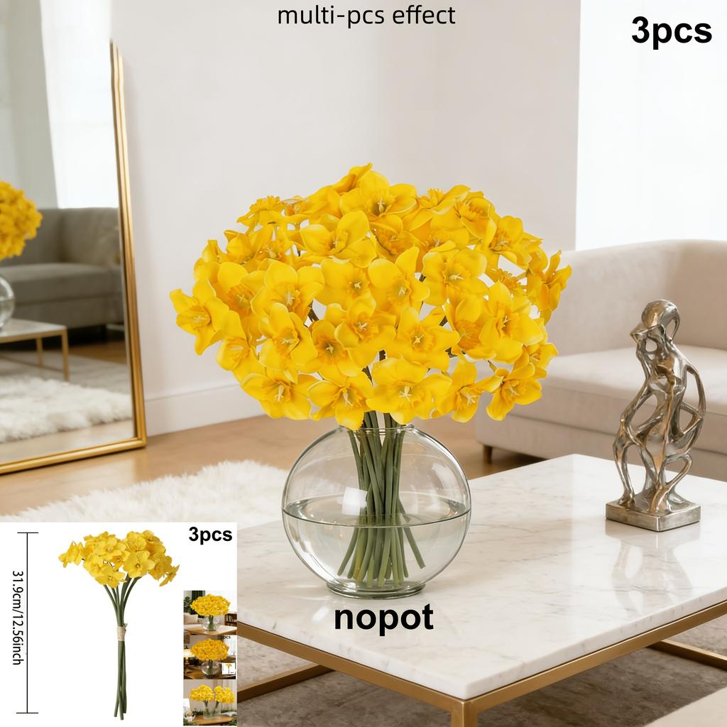 [Realistic | Durable] 15 Realistic Yellow Daffodil Artificial Flowers | Durable Plastic Fake Flowers for Home/Office/Party Decor, Weddings, Festivals