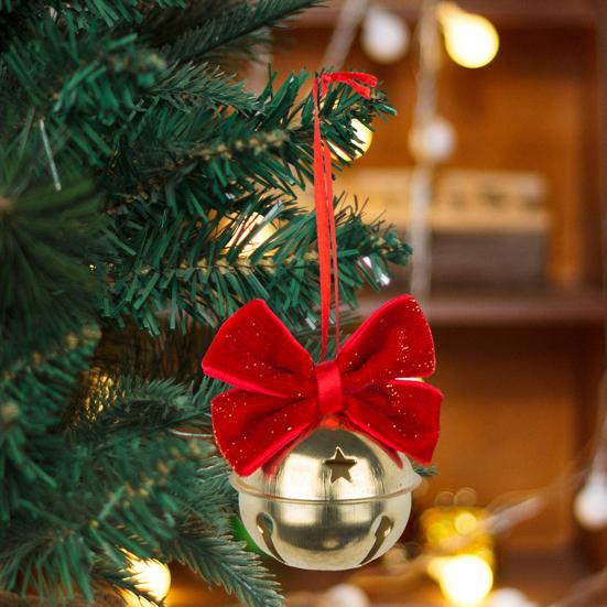 1/4Pcs Christmas Bell Decorations Red Velvet Bowknot Decor Bell with Star Hollow Design Festive Atmosphere Outdoor Decoration