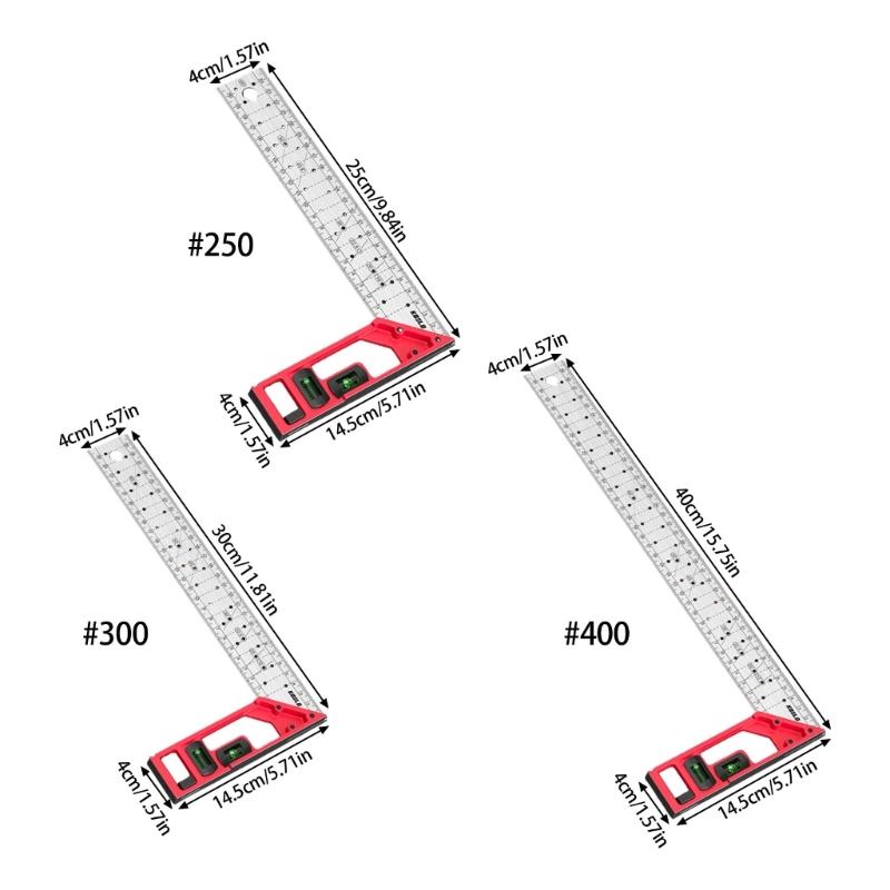 Multifunctional Steel Right Angles Hole Marking Ruler with Bubble Levels T Square Ruler For Woodworking Precise Measuring