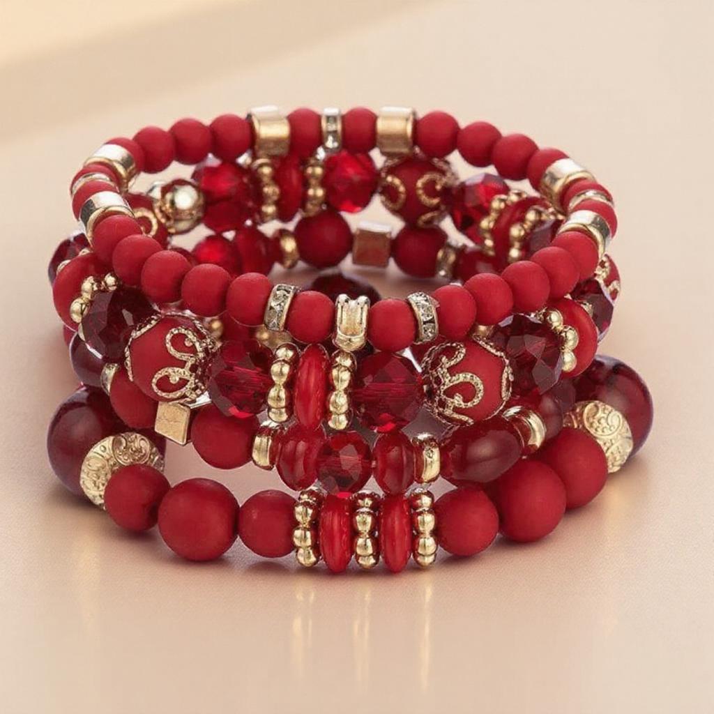 Boho Crystal Bead Bracelets for Women Elastic Heart Letter Bangles Wristband Yoga Jewelry Gift Set 4Pcs