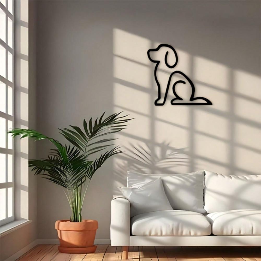 Metal Wall Art Sitting Dog Plaque Black Line Art Decor for Home Indoor Outdoor Gift Pet Lovers