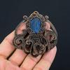 Blue Flash Labradorite Octopus Shape Gemstone Jewelry Pure Copper Wire Wrapped Handmade Pendant
