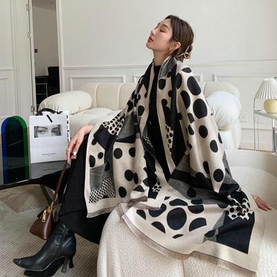 Scialle in cashmere con pois geometrici in stile coreano - Sciarpa calda autunnale e invernale per donna