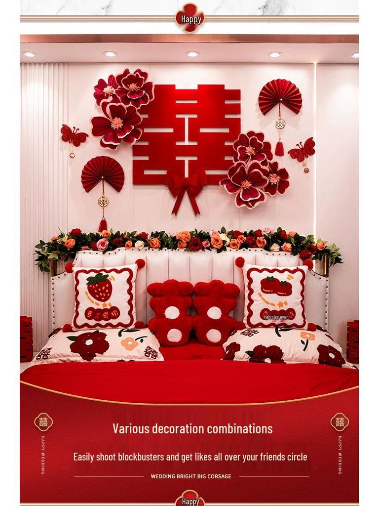 Wedding Bedside Crepe Paper Flower Décor - Artificial Flowers for Bedroom Wall & Engagement Decorations