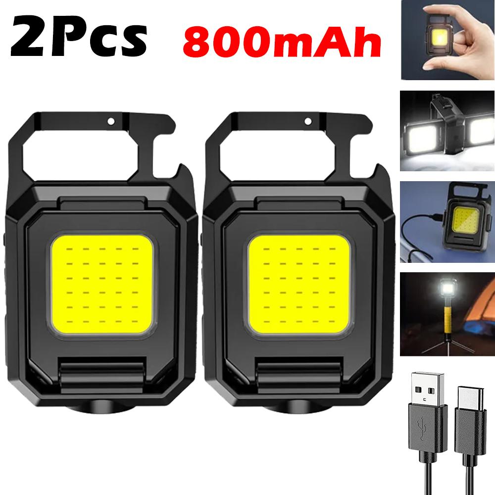 Multifunctional LED Mini Keychain Flashlight Outdoor Camping Double COB Work Lights Emergency Lighting With Magnet Bottle Opener
