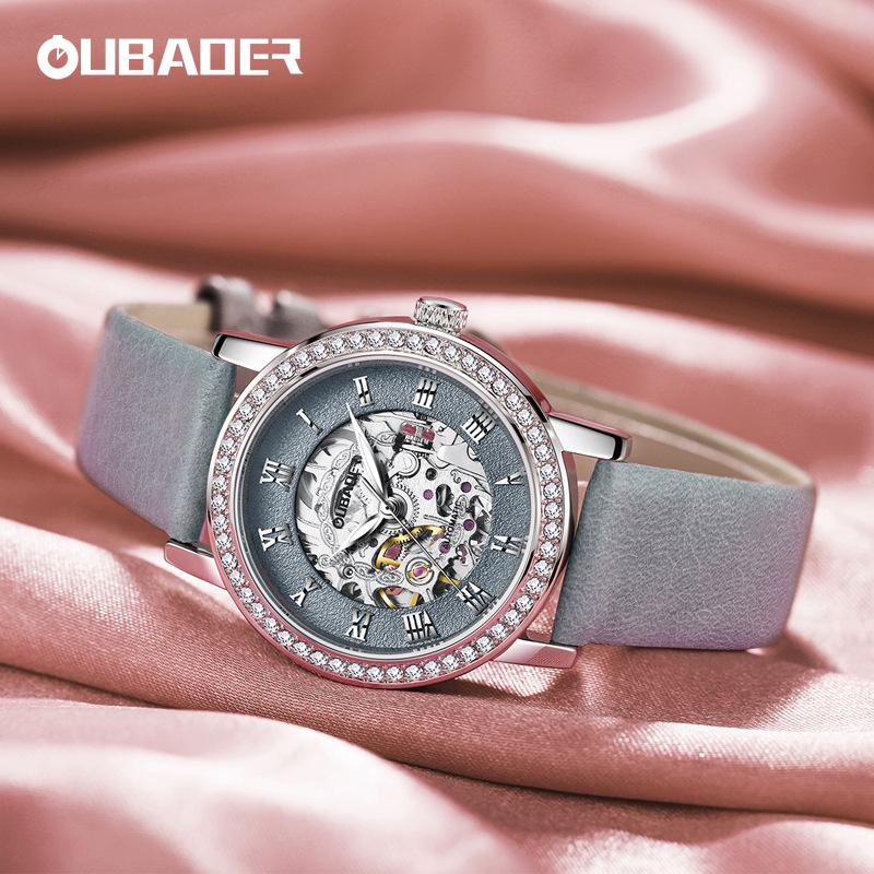 OUBAOER Women's Casual Mechanical Watch with Roman Numeral Dial, Waterproof Design
