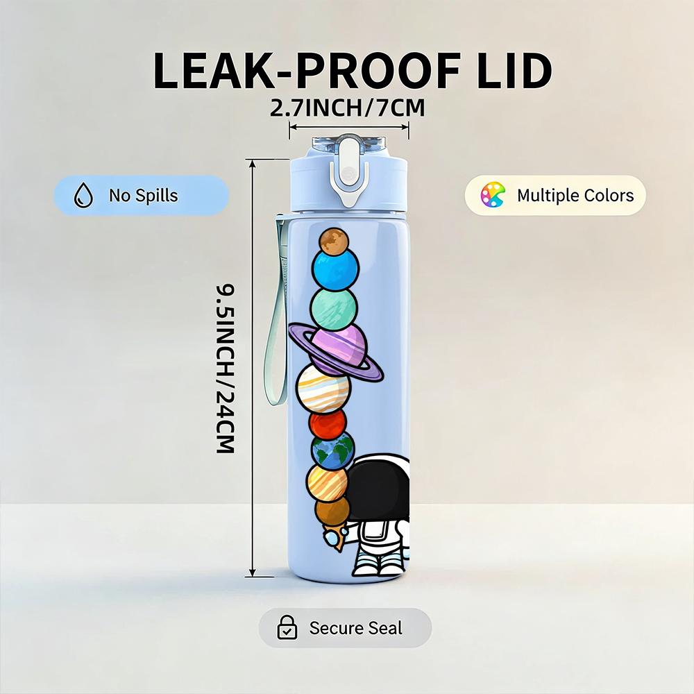 1PC Astronaut Stack Planet Rocket Layout 750ml Color Plastic Water Bottle Leakproof Flip Straw Lid For Sports Office Home Use