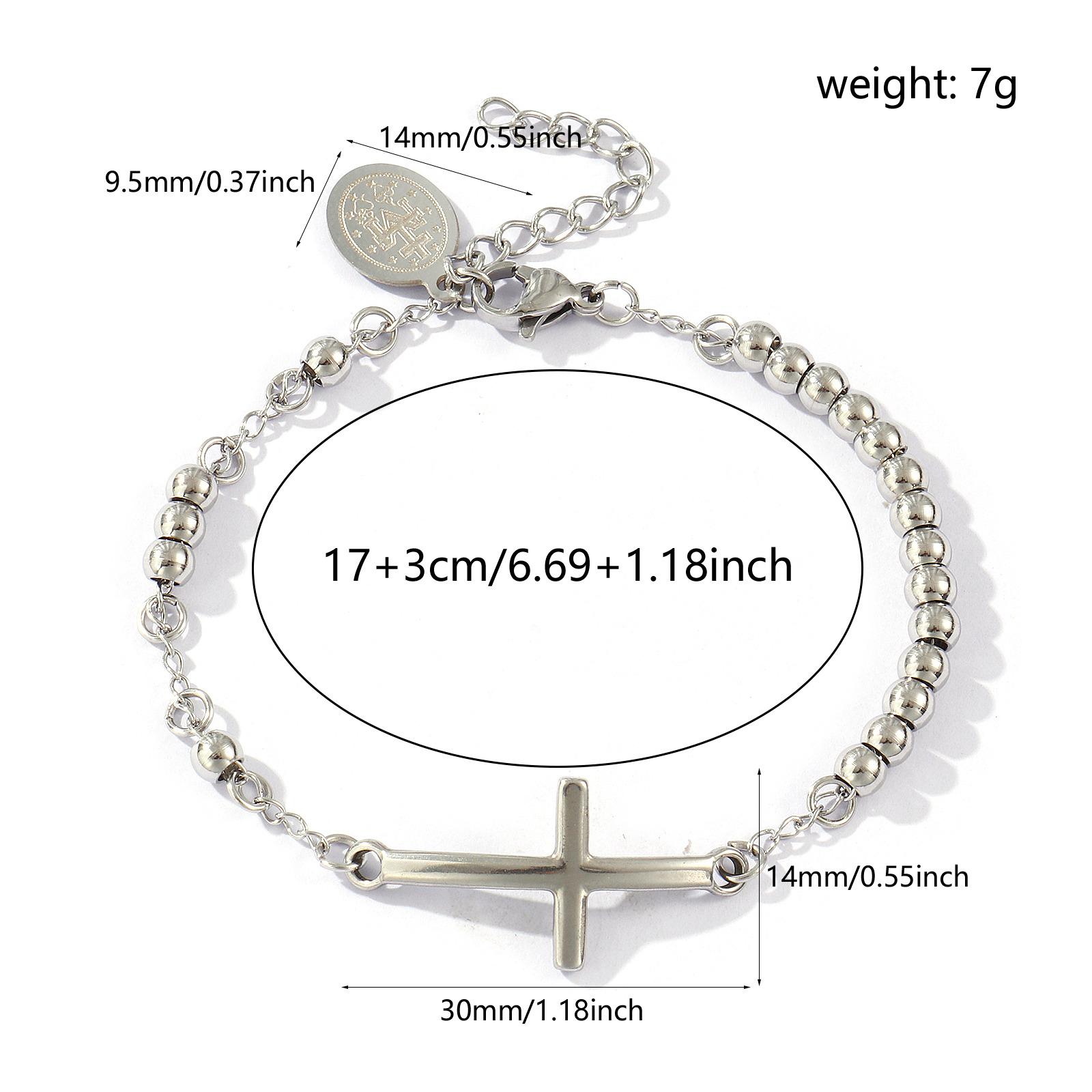 

1 Piece Retro Religious Multicolor 304 Stainless Steel Beaded Chain Cross Bracelets For Women Men Gift 17cm(6.7 ) long