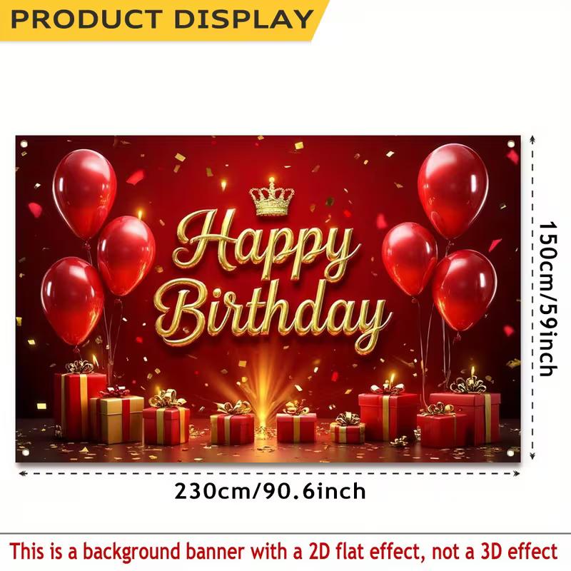 2D Red Gold Confetti Birthday Backdrop Crown Balloon Party Decoration