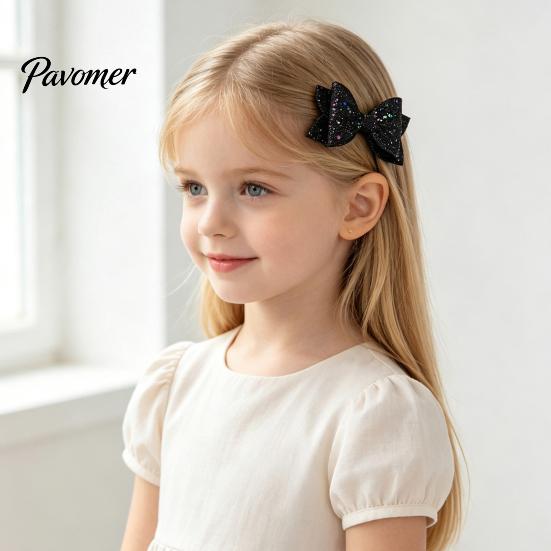 Sparkly Hair Bows for Children 2Pcs Solid Color Glitter Bow Clip Girls, Double Layer Sparkling Cute Barrettes Little Girls Hairpin, Decorative