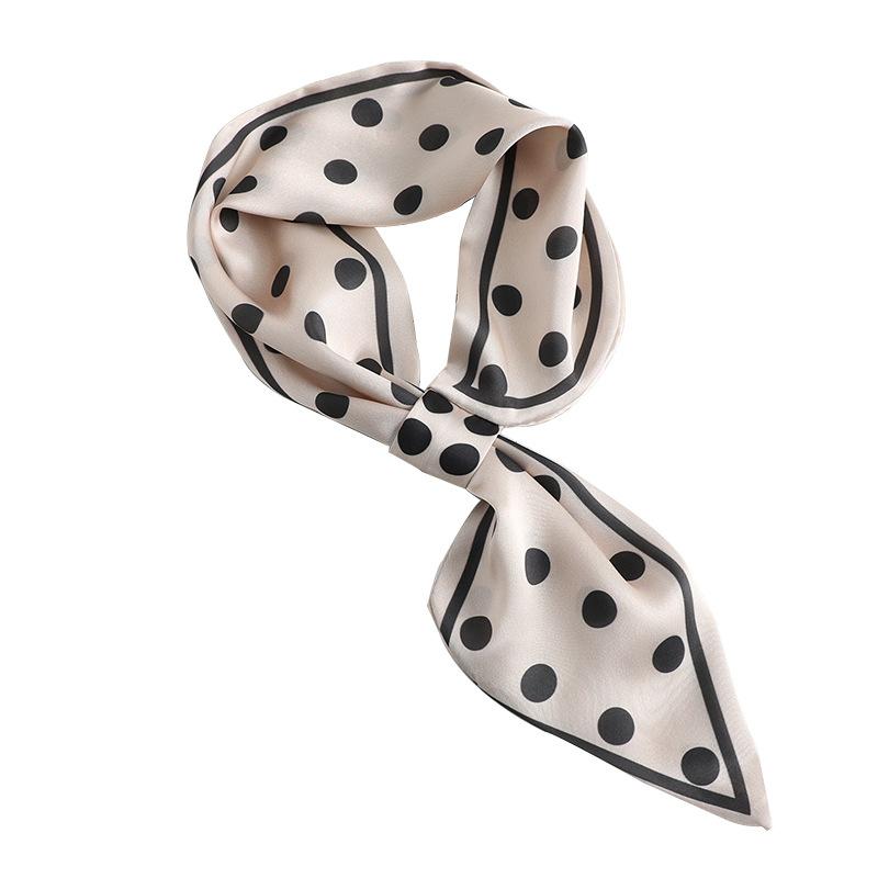 Korean Fashion Polka Dot Silk Scarf Women's Versatile Perforated Cross Scarf Shirt with Thin Strip Scarf Spring and Summer