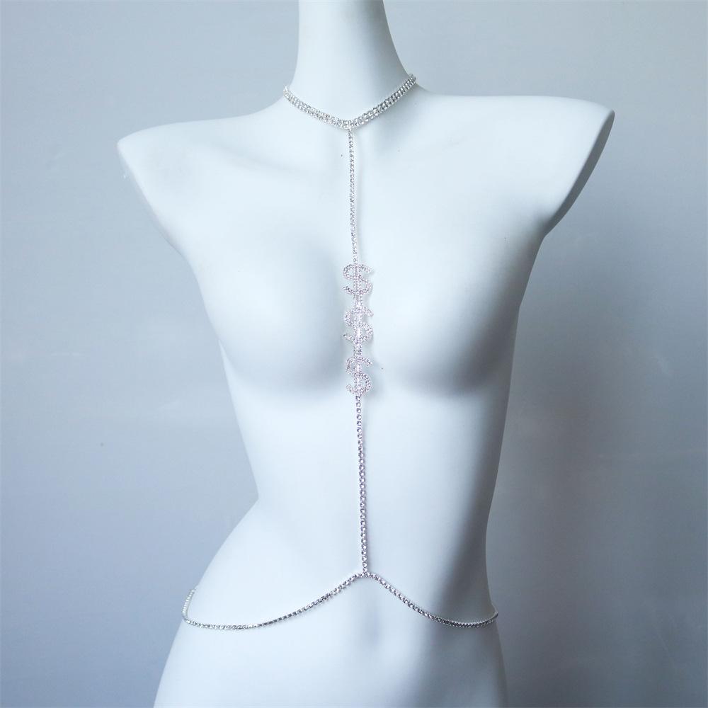 

Euro-American Dollar Symbol Rhinestone Chest Chain Euro-American Bikini Sexy Body Chain Women S Jewelry Body Chain