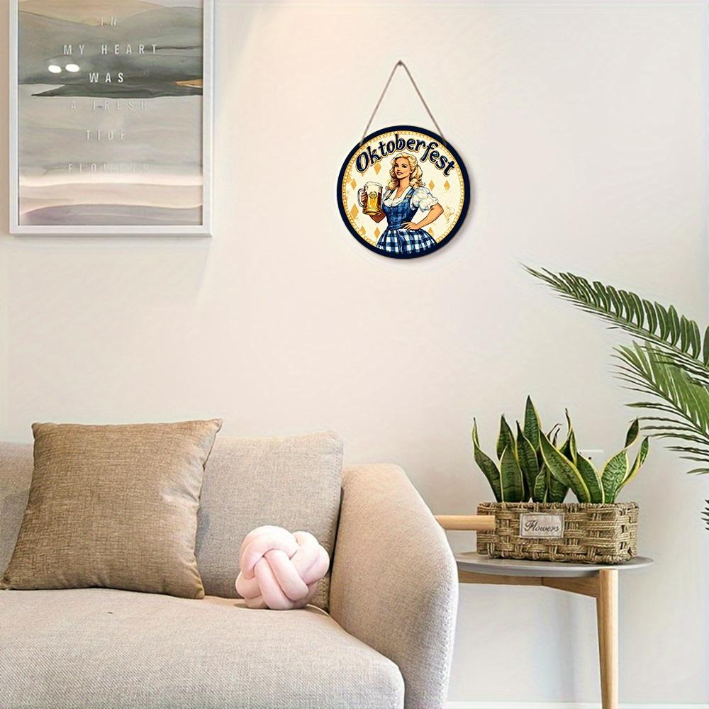 Oktoberfest Dirndl Lady Wooden Sign, Charming Round Front Door Decor, German Beer Festival Wall Hanging - Ideal Gift for Oktoberfest Celebrations