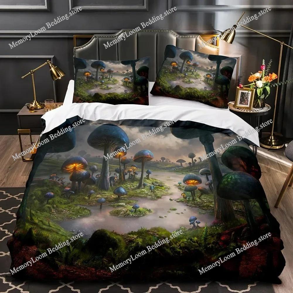 Mushroom Fairy Forest Magic Lilliputian Fungus Plant Bedding Set Single/Queen/King Size 3D Print Duvet Cover Bed Sheet Soft Set
