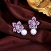 Needle French Light Luxury High-End Three-Dimensional Flower Pearl Earrings Design Zircon Pearl Ear Jewelry