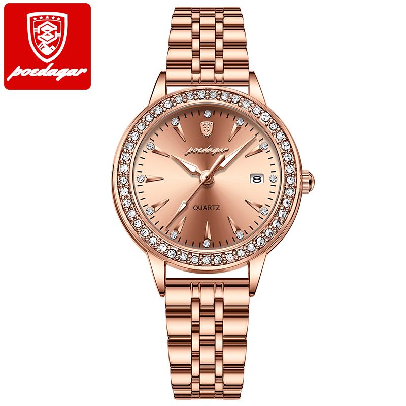 Female Watch Rose Gold Luxury Brand Diamond Ladies Wristwatch Waterproof Stainless Stain Date Quartz Watches for Women 366 Gold S
