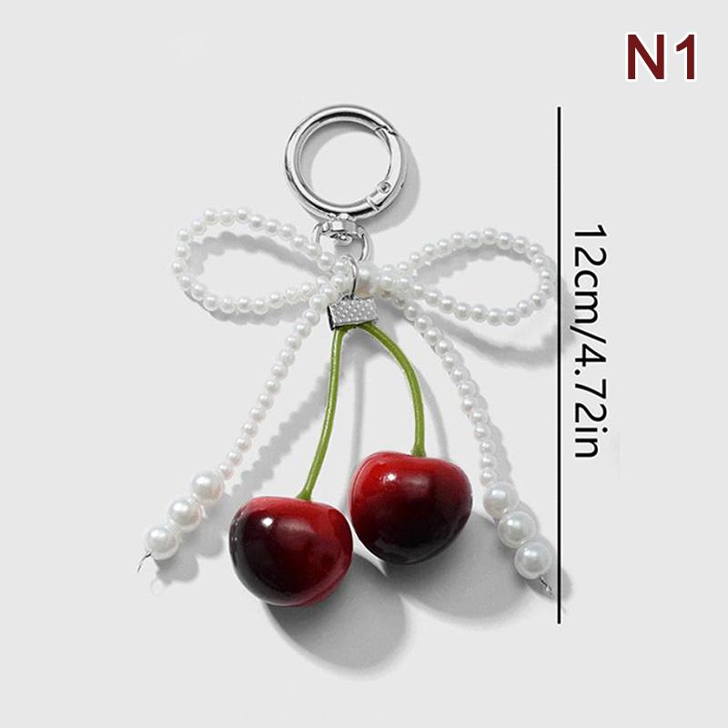 Phone Charms Ribbon Bow Keychain Mesh Leopard Pattern Cherry Pendant Bowknot Heart Keychains Pearl Bow Pendant Women Girls