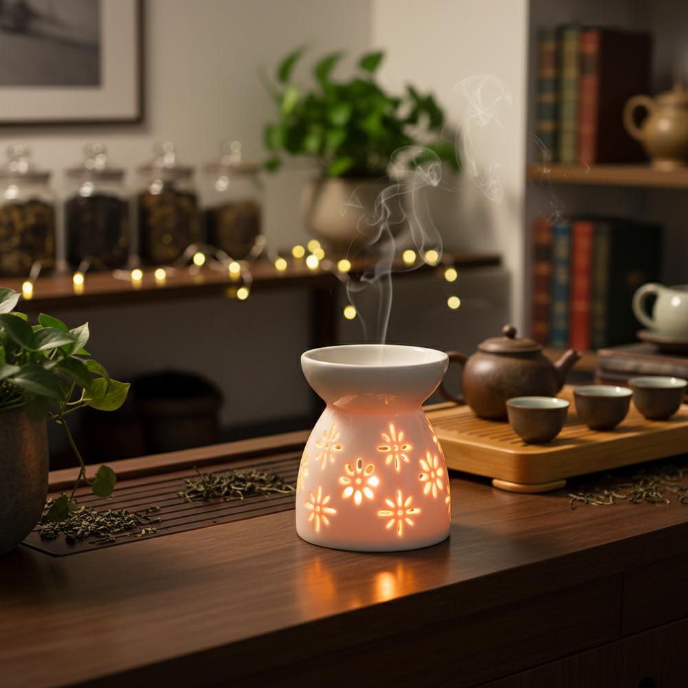 Ceramic Candle Holders Hollow Essential Oil Burners Home Burner Decor Incense Handicrafts Aroma Lamps X1R5