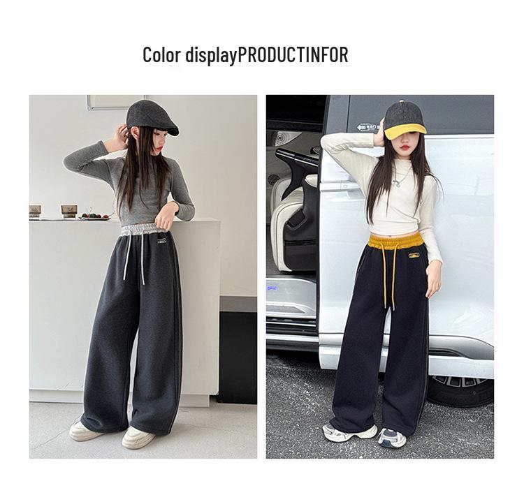 Girls' 2025 Fleece Wide-Leg Sweatpants - Fashionable, Thick, Casual Sports Pants for Autumn and Winter