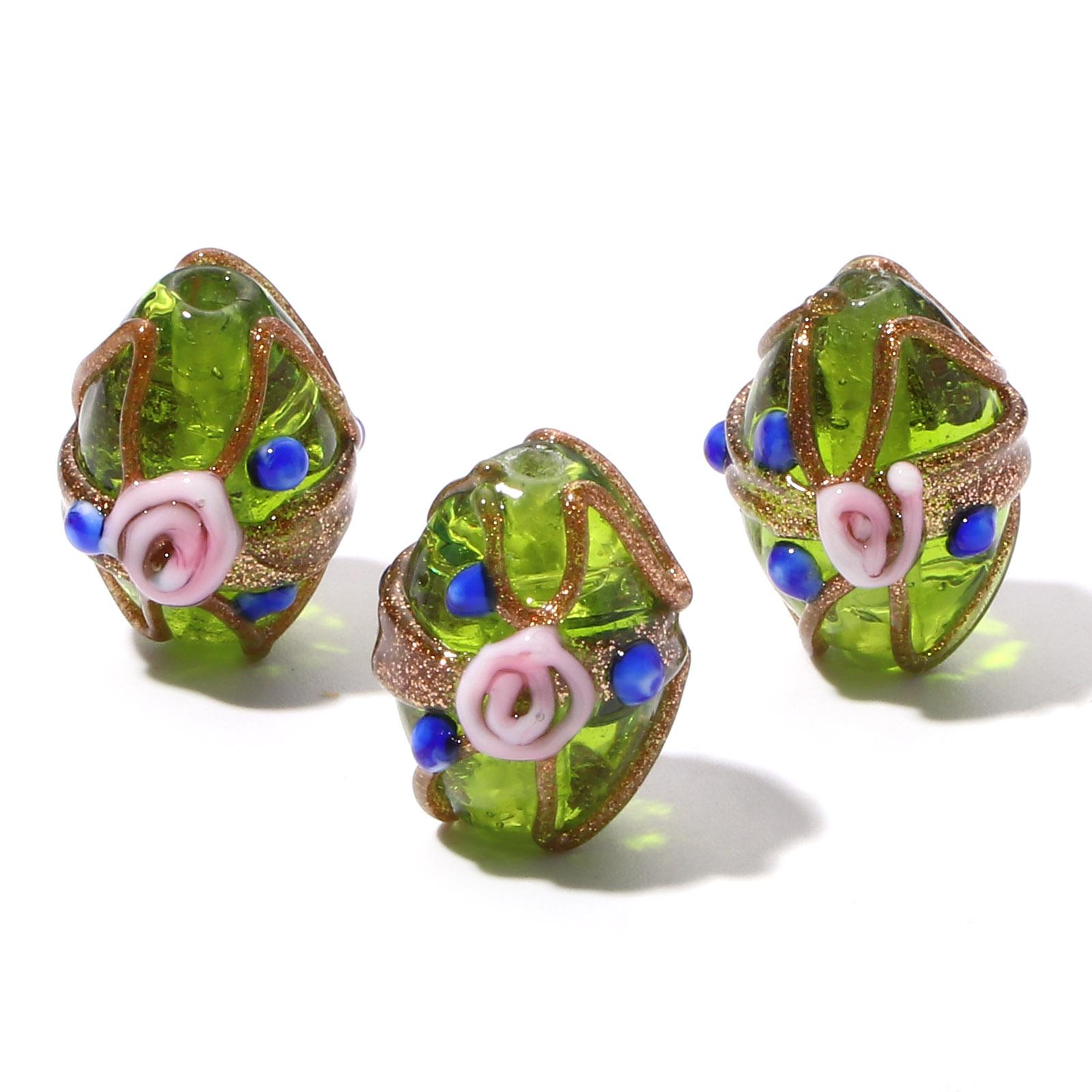 

5PCs Lampwork Glass Flora Beads Oval Multicolor Flower Spacer Beads DIY Bracelets Women Jewelry Findings About 17mm x 13mm зелёный