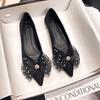 Fashion 2025 Spring Summer Lace Bow Flat Shoes for Women Pointed Toe Pearl Studded Ballet Flats Ladies Pearl Flower Loafers Big Size 43