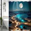 Starry Sky Beach Shower Curtain Set - Polyester, 12 Hooks, 71X71 Inch, Artistic Pattern, Perfect For Bathroom Decor