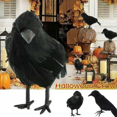 Creative Halloween Simulated Crow Lifelike Feathered Black Crows Birds For Garden Halloween Decor Props