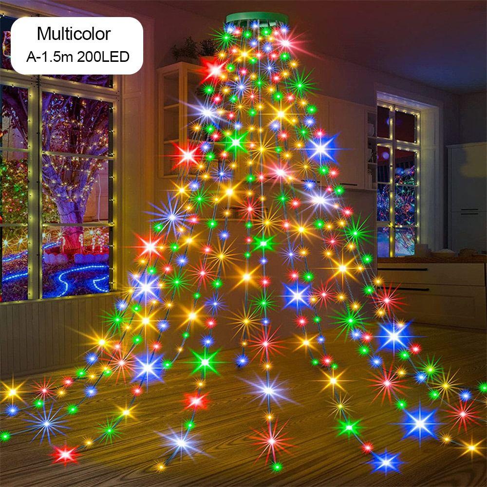 

Тепле біле світло водоспаду Зірки USB Зарядка Зовнішня гірлянда Світло для різдвяної ялинки Multicolor-A-1.5m 200LED