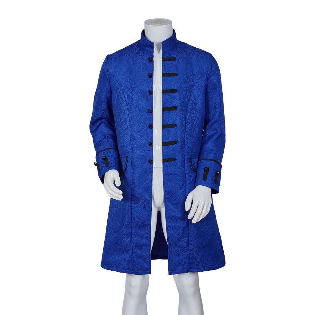 Medieval Gothic Steampunk Jacket Vintage Clothing Men's Solid Color Stand-Up Collar Jacquard