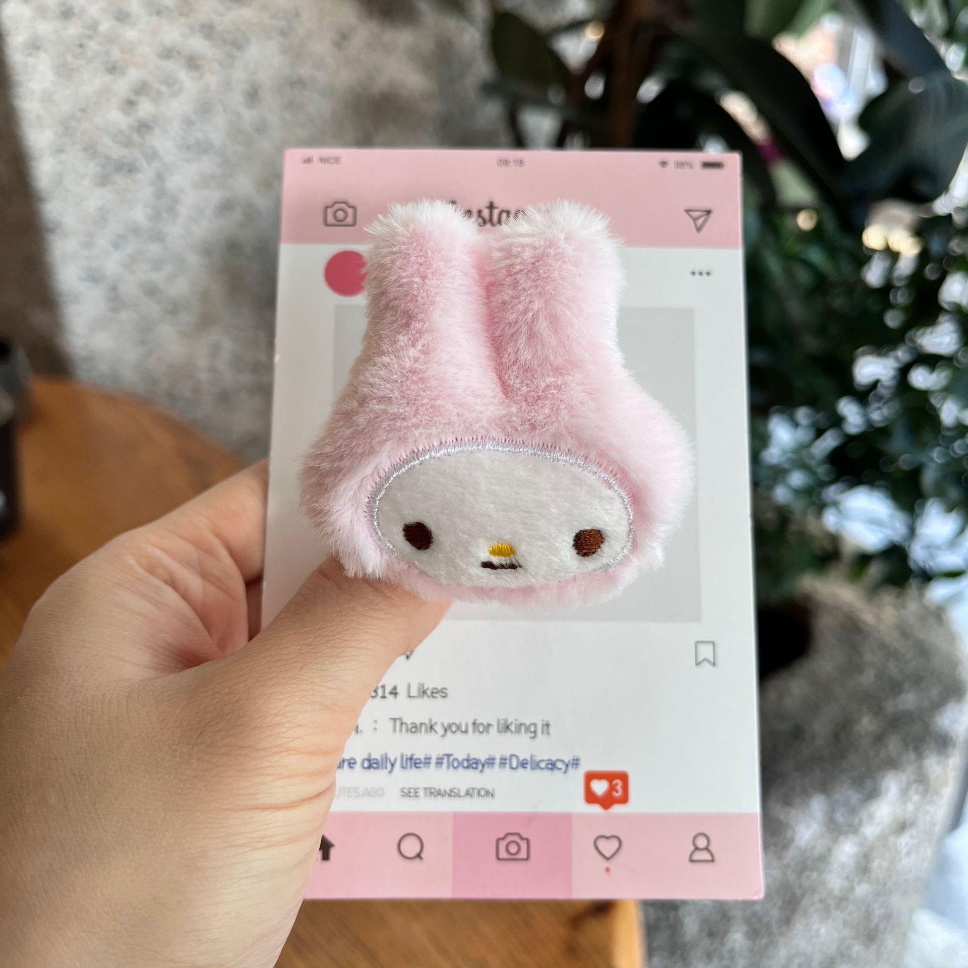 Plush KT Cat Phone Holder: Retractable Airbag Sticker and Cute Ring Stand for Women Transparent Stand