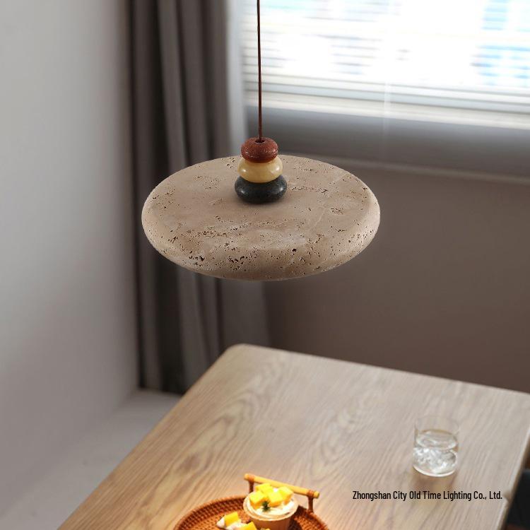 Wabi-Sabi Retro Yellow Travertine Chandelier, 2024 New Design for Dining Room or Bar Counter