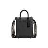 16 Solid Color Embossed Logo Embroidered Logo Shoulder Strap Cow Leather Tote Bag Tote Shopping Bag Handbag Small Women's Black