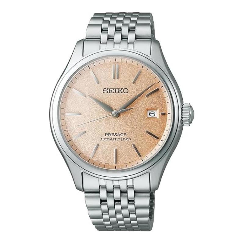 

SEIKO 100 meters waterproof automatic/manual mechanical movement Steel Strap men s watch orange dial SARX125