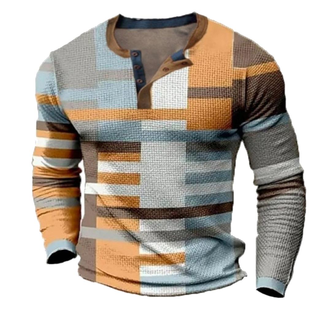 T-shirt Top da Uomo Girocollo Rete Trendy Stampata 3D a Manica Lunga