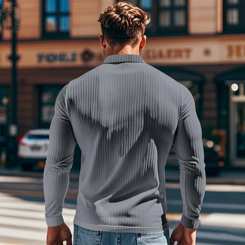 Men's Casual Lapel Polo Shirt Men's T-shirt Slim Spring and Autumn Long Sleeve Base Shirt