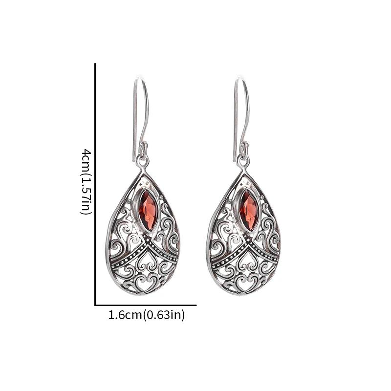 Retro Fashion Red Zircon Earrings for Women Classic Drop Shape Exquisite Elegant Jewelry Accessories Gift