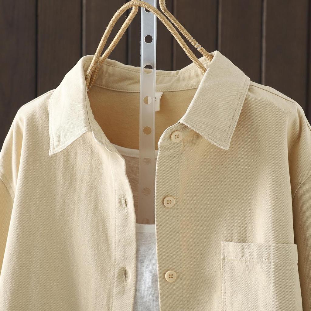 Women's Artistic Brushed Cotton Long-Sleeve Shirt, Autumn 2025 New Arrival, Loose Casual Mid-Length Top