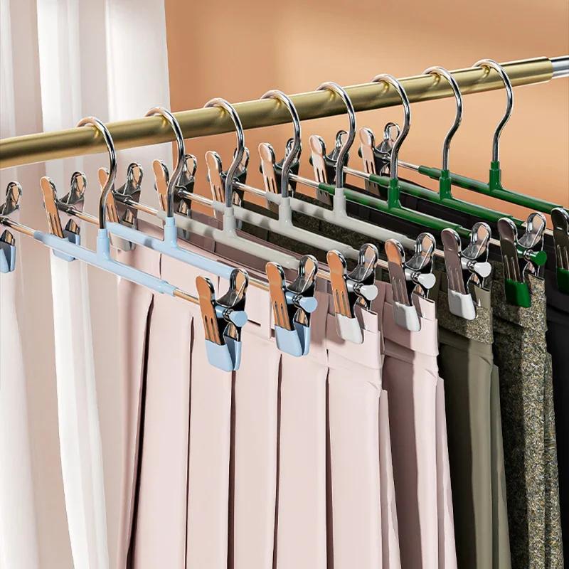 5Pcs Windproof Metal Hanger for Clothes Home Pants Coat Non-slip Drying Hangers with Adjustable Clips Closets Storage Organizer