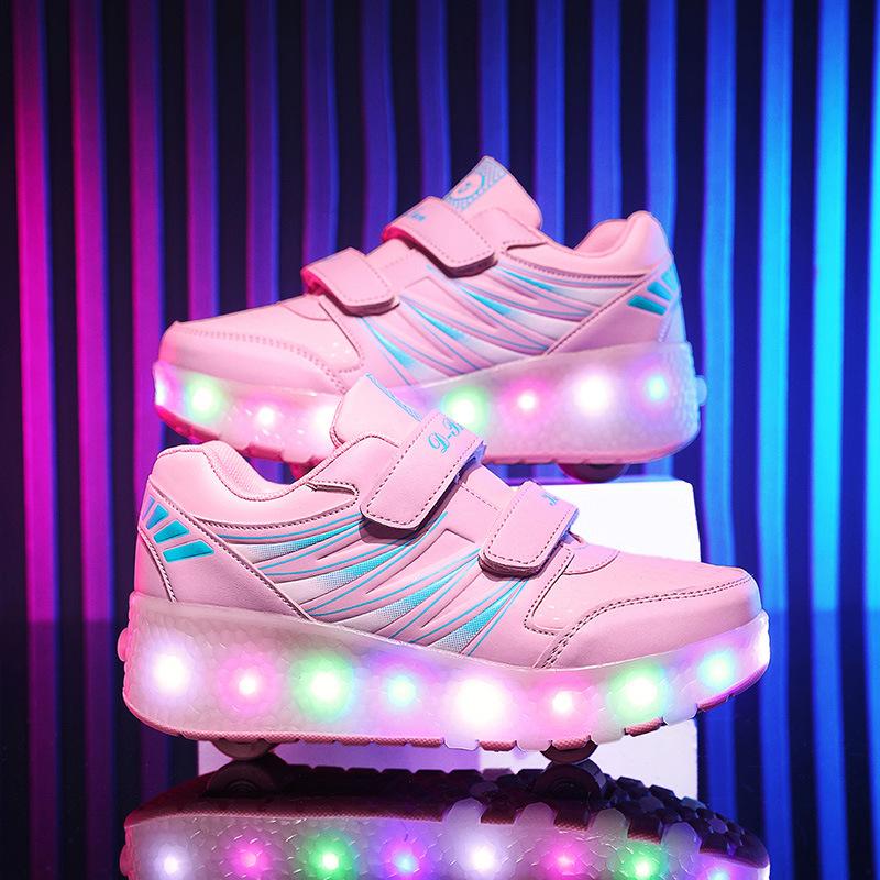 New runaway shoes children's pulley shoes USB charging luminous shoes skates invisible wheel shoes double wheel popular women