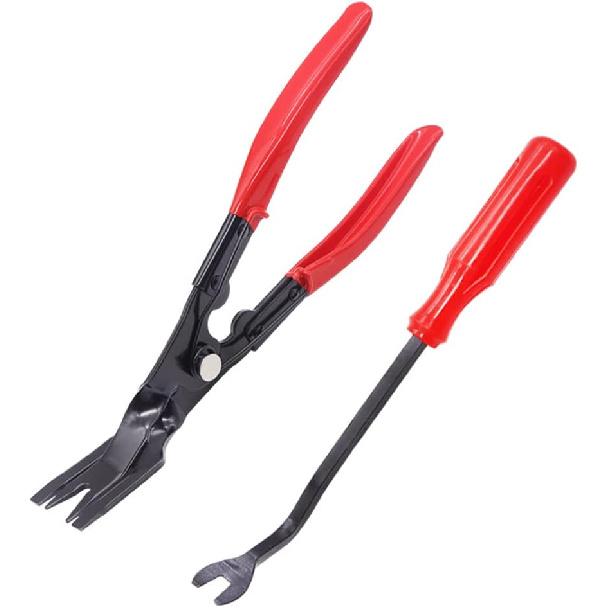 

2 Pcs Red Clip Removal Tool, Pliers Fastener, Set Auto Trim Removal Tool Pry Tool For removing auto door panel and instrument panel