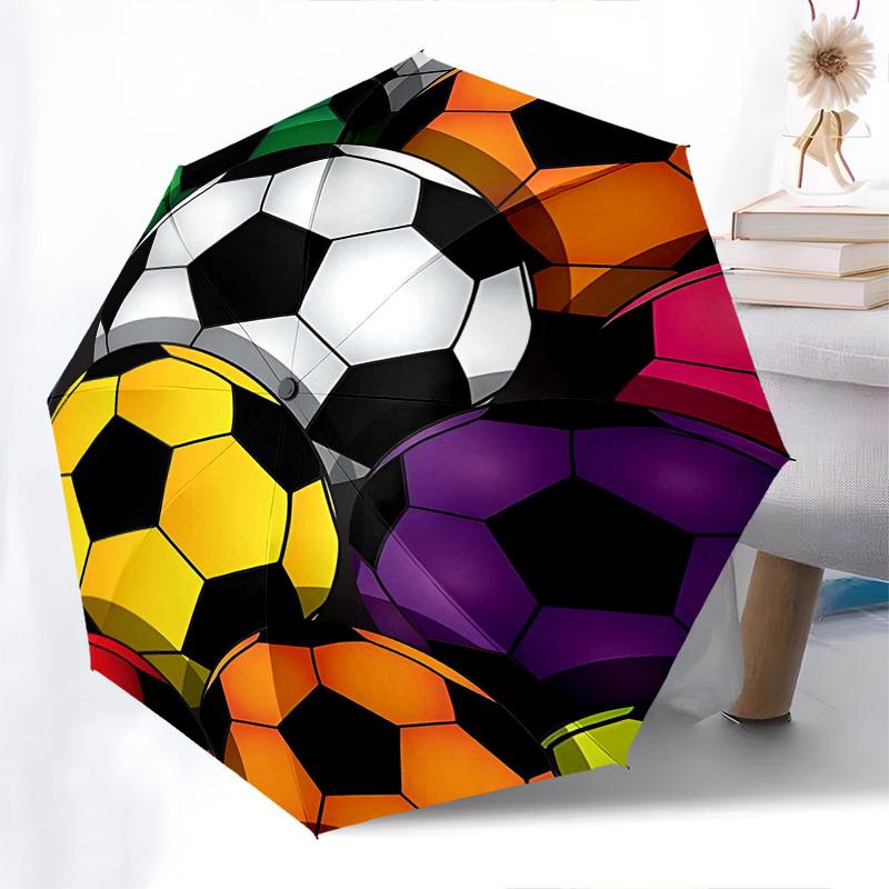

1pc Colorful Soccer Ball Print Automatic Folding Umbrella, Portable Tri-Fold Design with Iron Frame, Perfect for Fans, Travelers, Daily Use, and Gifts