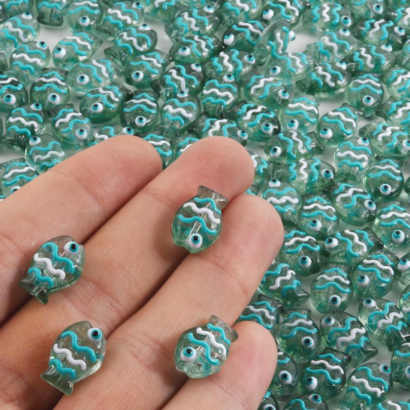 6pcs Glass Stripe Ocean Animal Fish Beads For Jewelry Making Supplies Small Hole Spacer Bead Accessories DIY Bracelets Necklace