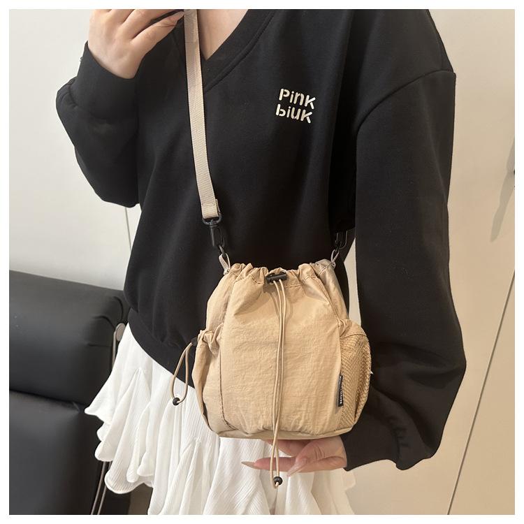 Waterproof Nylon Drawstring Bucket Bag for Women 2026 Trendy Minimalist Shoulder Crossbody Purse