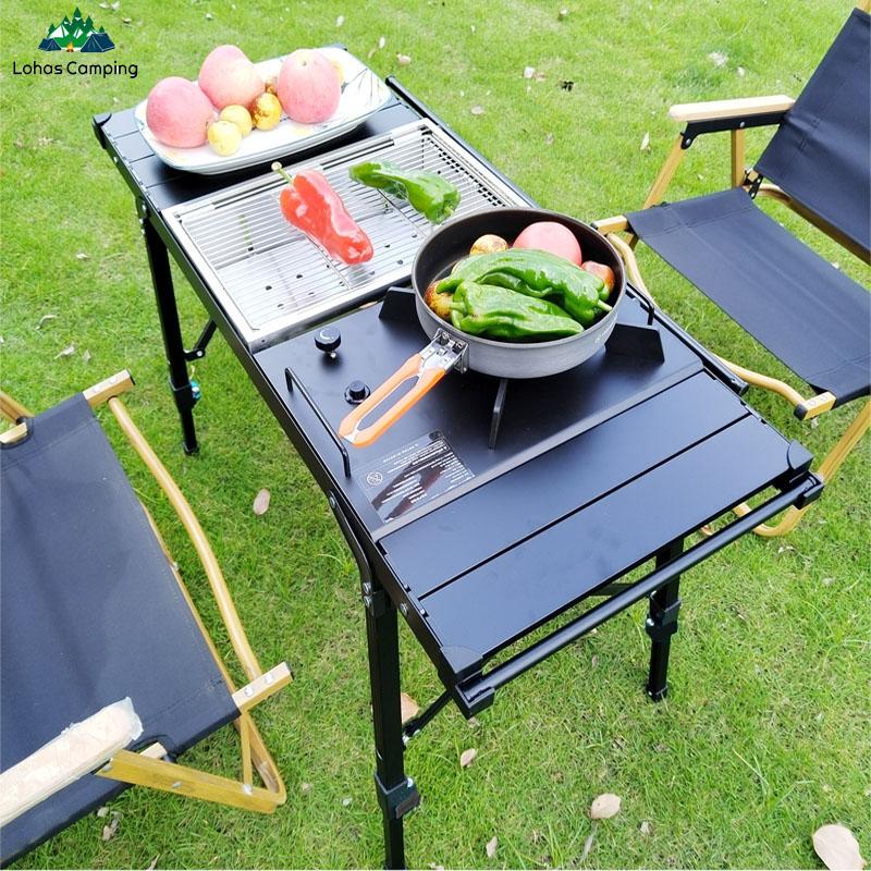 Lohascamping Masă portabilă cu arzător IGT pe gaz, masă de camping de mare putere, cuptor cu butan, masă pliabilă cu cuptor pe gaz IGT