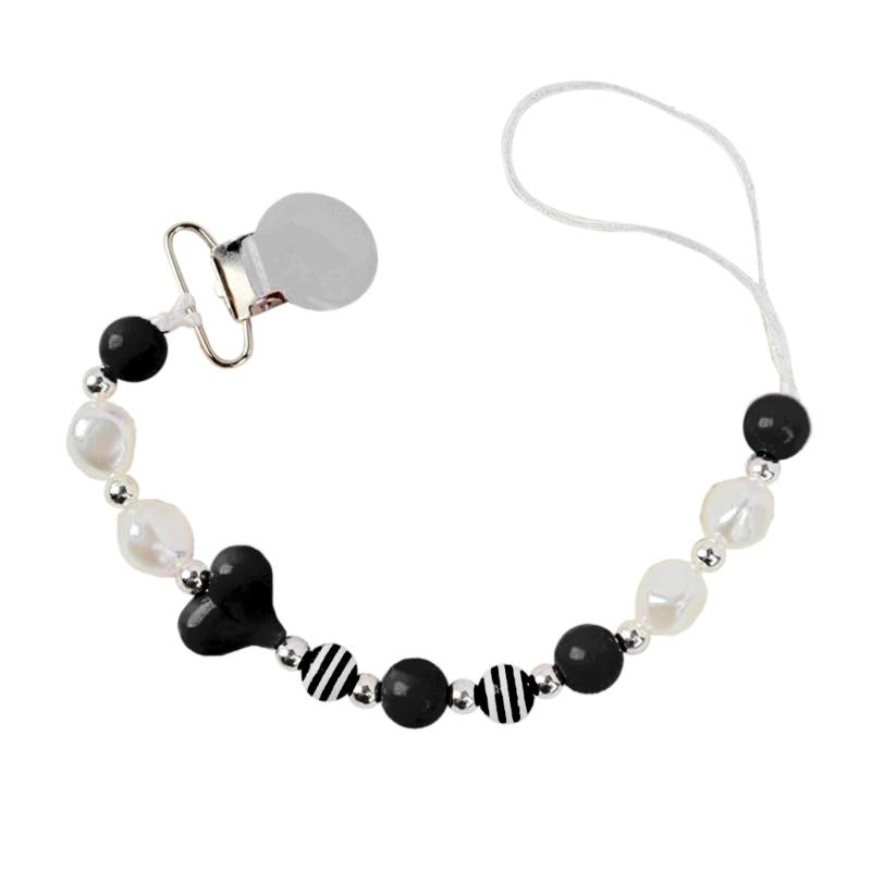 Colorful Crystal Bead Pacifier Chain Upgraded Anti-Drop Chain Round Clip Used for Newborn Girls Essentials- Baby Shower-